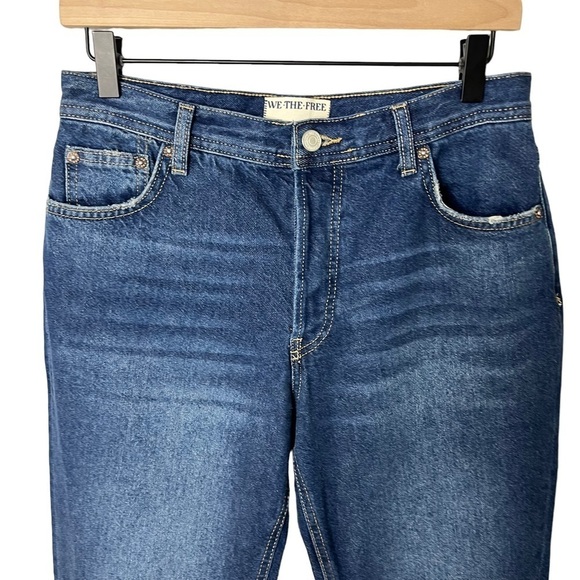 We The Free Free People Mid Rise Straight Leg Cropped Jeans Chewed Hem Size 25 - Picture 2 of 9